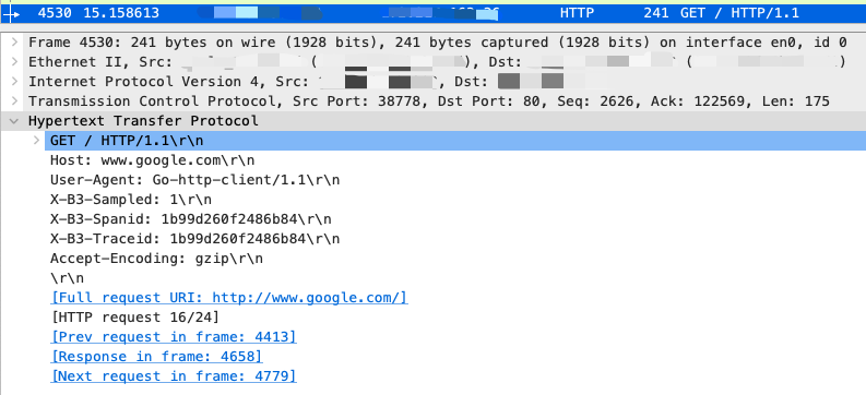 图 4：Wireshark 中的 HTTP Header 视图。